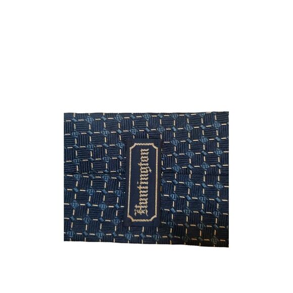 Huntington Men's Tie Blue White Textured Geometric Squares Pure Silk Made U.S.A. - Picture 13 of 13